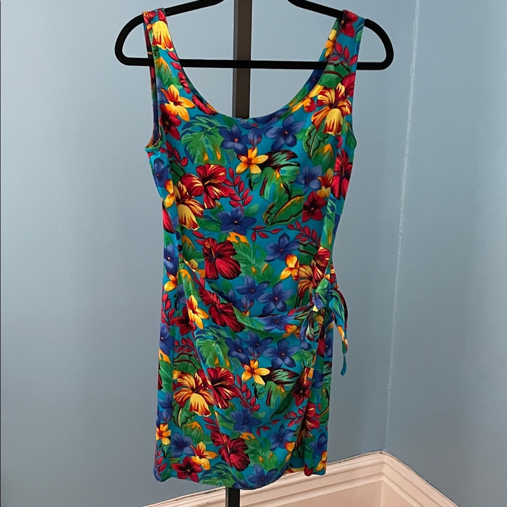 Vintage Hawaiian Floral Mini Sarong Dress